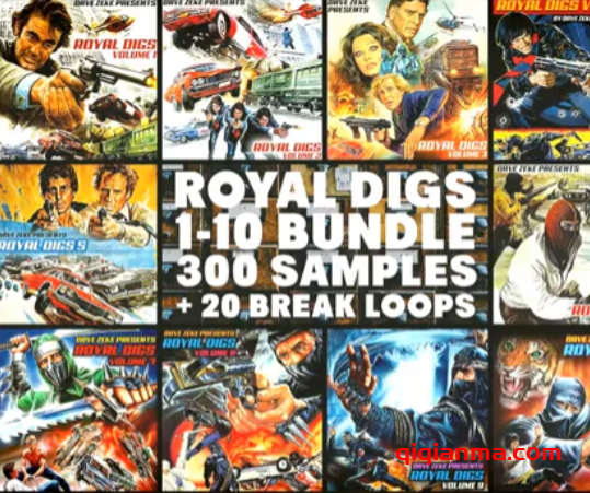 [300个预切采样合集] Dave Zeke Royal Digs Volumes 1-10 BUNDLE (300 Prechopped Samples + 20 BONUS Break Loops) [WAV]（778.80MB）